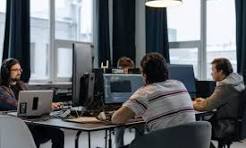 Our development team working in the office
